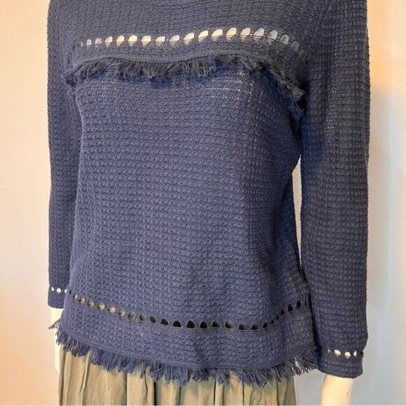 J. Crew Crochet Fringe Boho Long Sleeve Navy Sweater Size Small - Picture 10 of 10